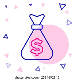 Line Money bag icon isolated on white background. Dollar or USD symbol. Cash Banking currency sign. Colorful outline concept. Vector