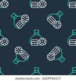 Line Money bag icon isolated seamless pattern on black background. Dollar or USD symbol. Cash Banking currency sign.  Vector