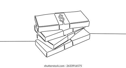 Linha de dinheiro um gráfico de arte financeiro contínuo ícone financeiro moeda única. Crescimento uma linha gráfico de dinheiro esboço conceito de dinheiro mão investimento seta negócio vetor desenho banco doodle fundo lineart saco