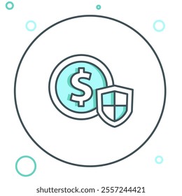 Line Money with shield icon isolated on white background. Insurance concept. Security, safety, protection, protect concept. Colorful outline concept. Vector