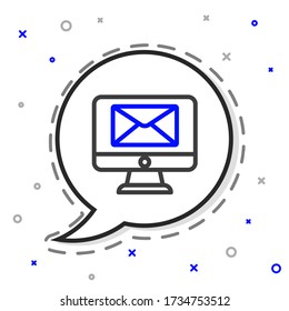 Line Monitor and envelope, new message, mail icon isolated on white background. Usage for e-mail newsletters, headers, blog posts. Colorful outline concept. Vector Illustration