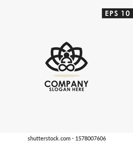 Line Monk Buddhist Logo Design Vector Template. Modern Design. Vector Illustration