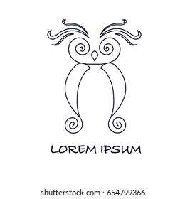 Line monochrome logo with stylized bird, Lorem Ipsum vector illustration