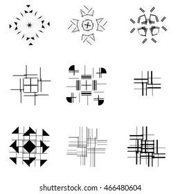 Line monogram frame set. Element design, vintage hipster graphic, retro label, vector illustration