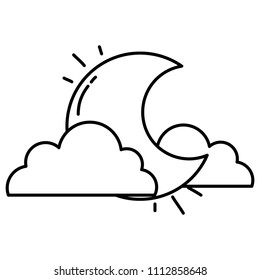 line moon space sky with clouds design