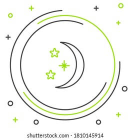 Line Moon and stars icon isolated on white background. Colorful outline concept. Vector