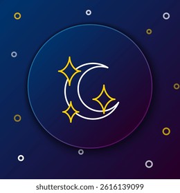 Line Moon and stars icon isolated on blue background. Colorful outline concept. Vector