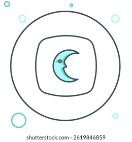Line Moon and stars icon isolated on white background. Cloudy night sign. Sleep dreams symbol. Full moon. Night or bed time sign. Colorful outline concept. Vector