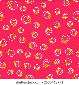 Line Moon and stars icon isolated seamless pattern on red background. Cloudy night sign. Sleep dreams symbol. Full moon. Night or bed time sign.  Vector