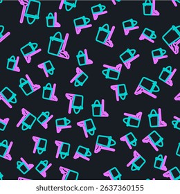 Line Mop and bucket icon isolated seamless pattern on black background. Cleaning service concept.  Vector