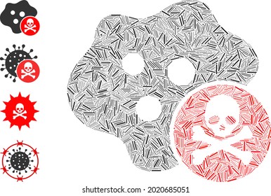 Icono de toxina bactericida de mosaico de línea organizado a partir de elementos estrechos en diferentes tamaños y tonos de color. Los elementos de línea se organizan en un icono de toxina bactericida de composición vectorial abstracta.