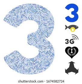 Mosaico de línea basado en un icono de 3 dígitos. El vector mosaico de 3 dígitos se forma con puntos de línea aleatorizados. Se agregan iconos de bonificación.