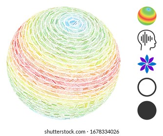 Line Mosaic based on abstract sphere spectrum stripes icon. Mosaic vector abstract sphere spectrum stripes is designed with randomized dash spots. Bonus icons are added.