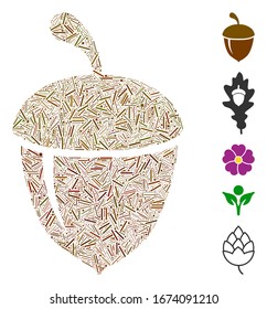 Linie Mosaik basierend auf Akkornsymbol. Mosaikverzierung der Vektorillustration besteht aus verstreuten Linienelementen. Bonussymbole werden hinzugefügt.