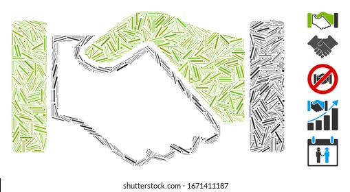 Line Mosaic based on acquisition handshake icon. Mosaic vector acquisition handshake is designed with randomized line elements. Bonus icons are added.
