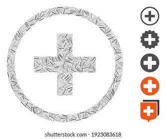 Line Mosaic based on add icon. Mosaic vector add is designed with random line elements. Bonus icons are added.