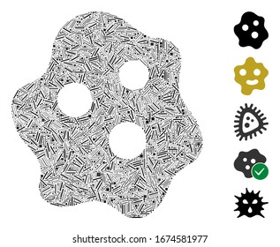 Mosaico de línea basado en el icono de ameba. El ameba vector mosaico se forma con puntos de línea aleatorios. Se agregan iconos de bonificación.