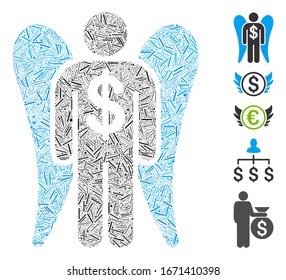 Line Mosaic based on angel investor icon. Mosaic vector angel investor is composed with scattered line items. Bonus icons are added.