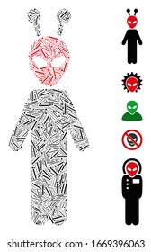 Line Mosaic based on antenna alien icon. Mosaic vector antenna alien is composed with scattered hatch elements. Bonus icons are added.
