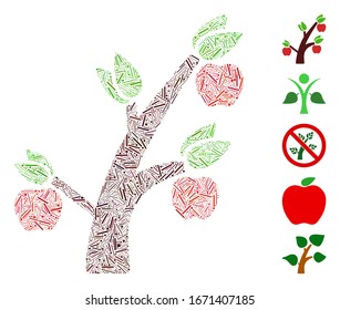 Line Mosaic based on apple tree icon. Mosaic vector apple tree is designed with scattered line spots. Bonus icons are added.
