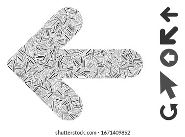 Line Mosaic based on arrow left icon. Mosaic vector arrow left is formed with random line spots. Bonus icons are added.