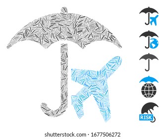 Line Mosaic based on aviation umbrella icon. Mosaic vector aviation umbrella is designed with random line dots. Bonus icons are added.