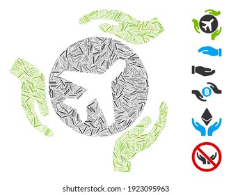 Line Mosaic based on aviation care hands icon. Mosaic vector aviation care hands is formed with randomized line items. Bonus icons are added.