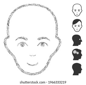 Line Mosaic Based On Bald Head Icon. Mosaic Vector Bald Head Is Formed With Random Line Items. Bonus Icons Are Added.