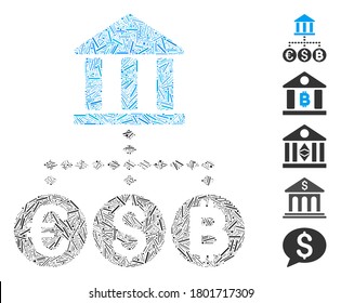 Line Mosaic based on bank currency icon. Mosaic vector bank currency is designed with random line elements. Bonus icons are added.