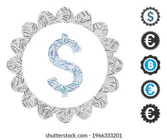 Line Mosaic based on banking stamp icon. Mosaic vector banking stamp is formed with scattered line items. Bonus icons are added.