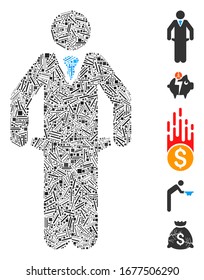 Line Mosaic based on bankrupt icon. Mosaic vector bankrupt is composed with random line items. Bonus icons are added.
