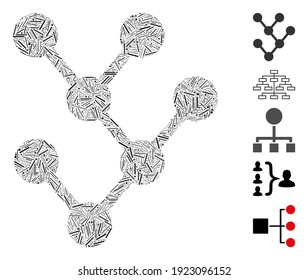Line Mosaic based on binary tree icon. Mosaic vector binary tree is designed with randomized line dots. Bonus icons are added.