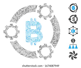 Mosaico de línea basado en el icono de colaboración del grupo Bitcoin. La colaboración del pool de Bitcoin vector mosaico está diseñada con elementos de línea aleatoria. Se agregan iconos de bonificación.