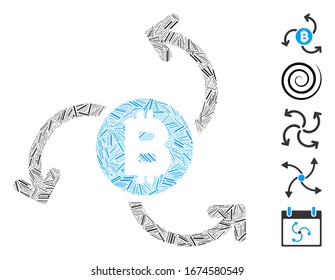 Line Mosaic based on Bitcoin source swirl icon. Mosaic vector Bitcoin source swirl is composed with scattered line elements. Bonus icons are added.