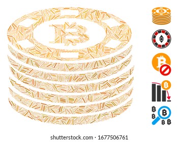 Line Mosaic based on Bitcoin casino chips icon. Mosaic vector Bitcoin casino chips is composed with scattered line items. Bonus icons are added.