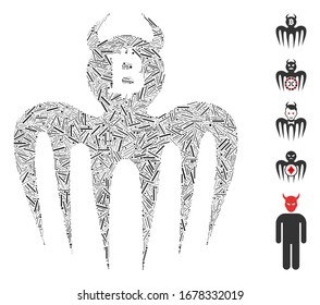 Line Mosaic based on Bitcoin spectre devil icon. Mosaic vector Bitcoin spectre devil is formed with scattered line spots. Bonus icons are added.