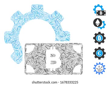 Line Mosaic basierend auf Bitcoin Cash Options Getriebesymbol. Mosaik Vektorillustration Bitcoin Cash-Optionen-Getriebe besteht aus randomisierten Linien-Spots. Bonussymbole werden hinzugefügt.