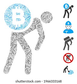 Line Mosaic based on Bitcoin courier man icon. Mosaic vector Bitcoin courier man is composed with random line dots. Bonus icons are added.