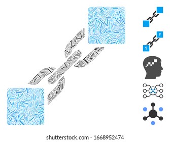 Line Mosaic based on blockchain icon. Mosaic vector blockchain is designed with random dash spots. Bonus icons are added.