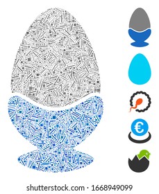 Line Mosaic based on boiled egg icon. Mosaic vector boiled egg is composed with scattered line spots. Bonus icons are added.