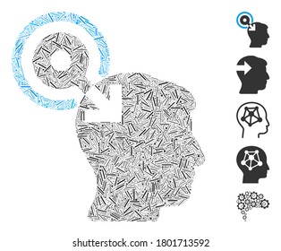 Line Mosaic based on brain interface plug-in icon. Mosaic vector brain interface plug-in is created with randomized line elements. Bonus icons are added.