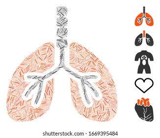 Line Mosaic based on breathe system icon. Mosaic vector breathe system is designed with random line items. Bonus icons are added.