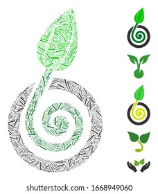 Line Mosaic based on bud sprout icon. Mosaic vector bud sprout is composed with randomized line elements. Bonus icons are added.