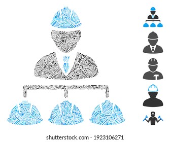 Line Mosaic based on builder management icon. Mosaic vector builder management is formed with scattered line elements. Bonus icons are added.