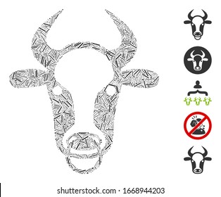 Line Mosaic based on bull ring icon. Mosaic vector bull ring is created with random line dots. Bonus icons are added.