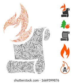 Line Mosaic based on burn manuscript icon. Mosaic vector burn manuscript is designed with scattered hatch dots. Bonus icons are added.