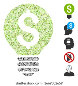 Line Mosaic based on business idea icon. Mosaic vector business idea is composed with randomized line spots. Bonus icons are added.