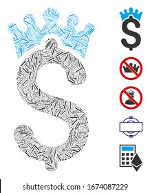 Line Mosaic based on business crown icon. Mosaic vector business crown is designed with randomized line spots. Bonus icons are added.