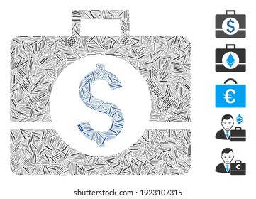 Line Mosaic based on business case icon. Mosaic vector business case is composed with random line spots. Bonus icons are added.