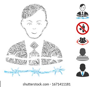 Line Mosaic based on businessman arrest icon. Mosaic vector businessman arrest is created with scattered line elements. Bonus icons are added.